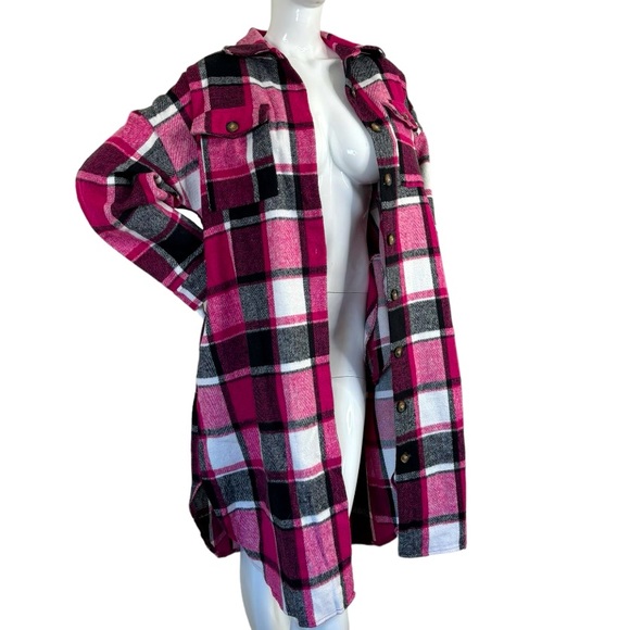 Miss Sparkling boutique shacket flannel long jacket fuchsia pink Barbie chic L - Picture 8 of 14